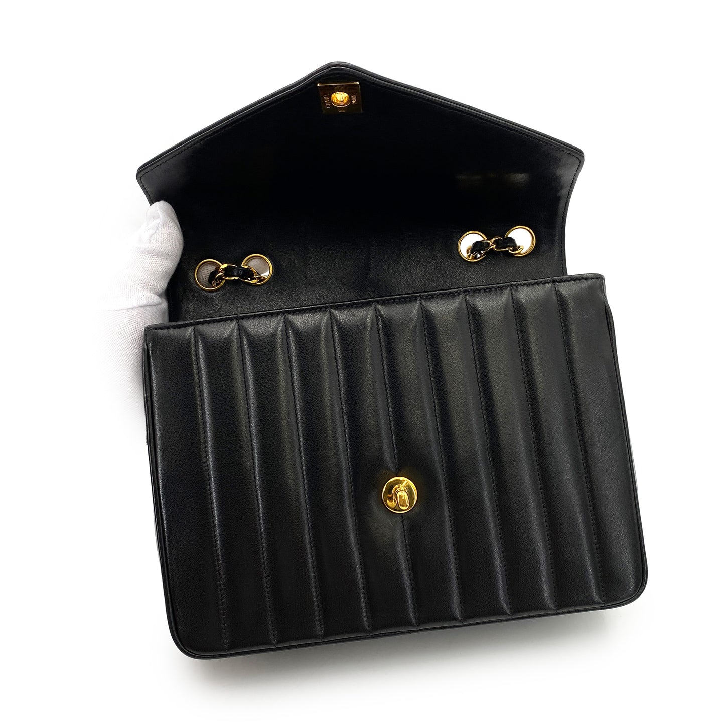 CHANEL VINTAGE MADEMOISELLE CHAIN SHOULDER BAG BLACK LAMB SKIN 90247089