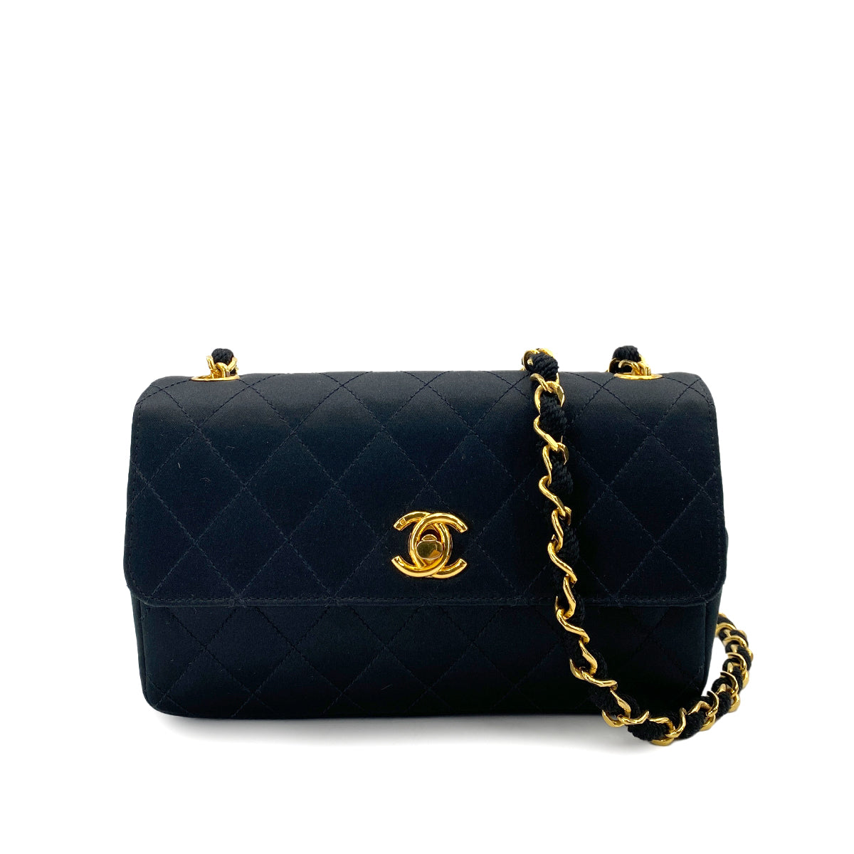 CHANEL VINTAGE MATELASSE CHAIN SHOULDER BAG BLACK SATIN 90247102