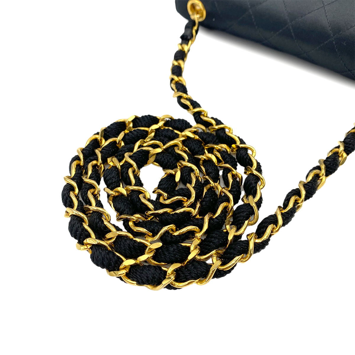 CHANEL VINTAGE MATELASSE CHAIN SHOULDER BAG BLACK SATIN 90247102