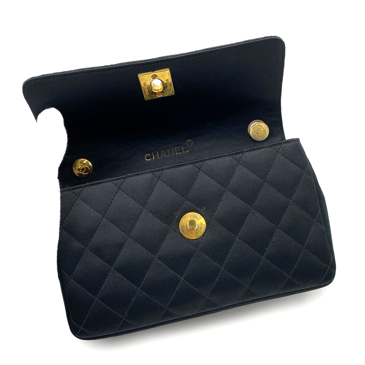 CHANEL VINTAGE MATELASSE CHAIN SHOULDER BAG BLACK SATIN 90247102