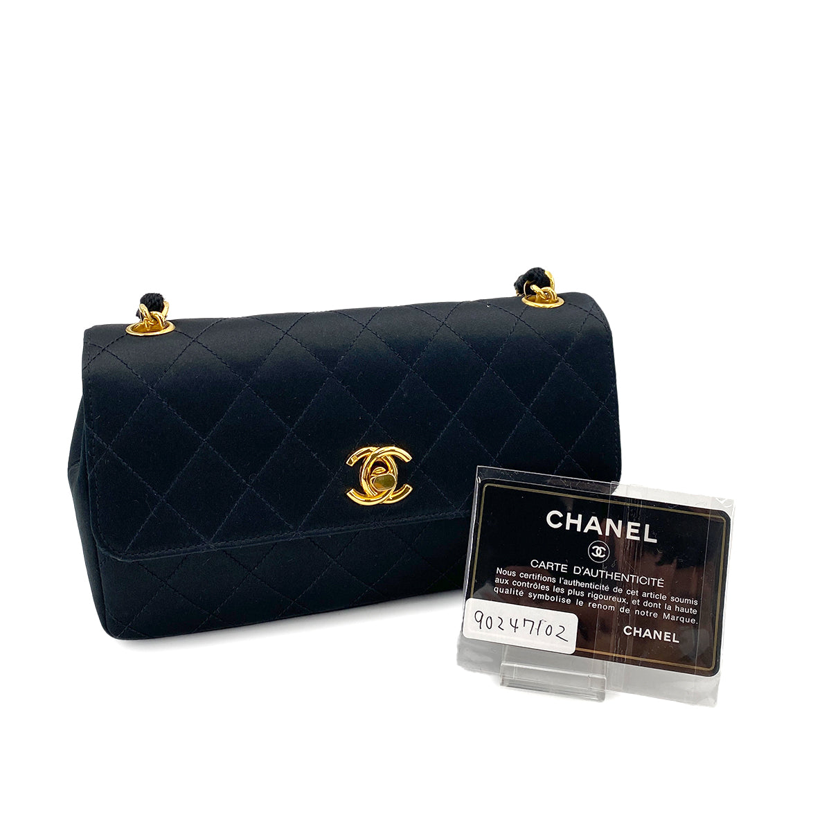 CHANEL VINTAGE MATELASSE CHAIN SHOULDER BAG BLACK SATIN 90247102