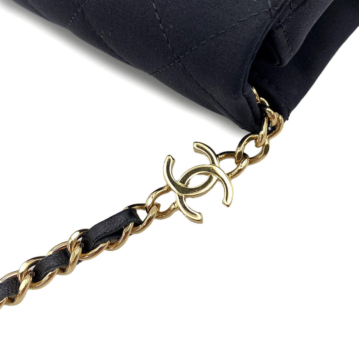 CHANEL VINTAGE CAMELLIA FLOWER CHAIN SHOULDER BAG BLACK SATIN 90247103