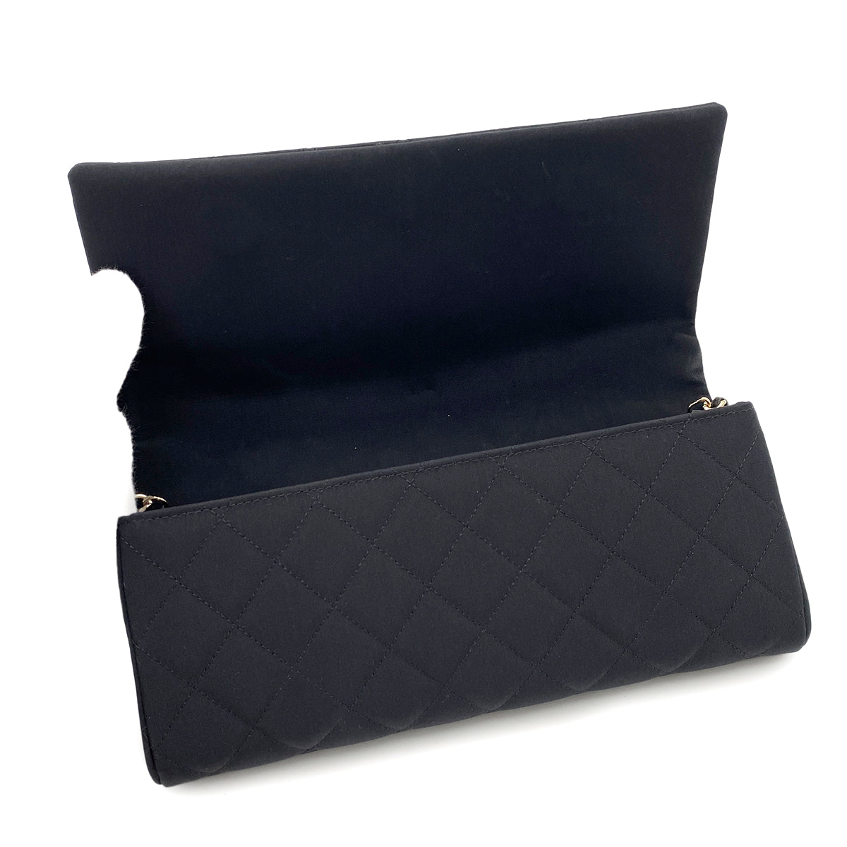 CHANEL VINTAGE CAMELLIA FLOWER CHAIN SHOULDER BAG BLACK SATIN 90247103
