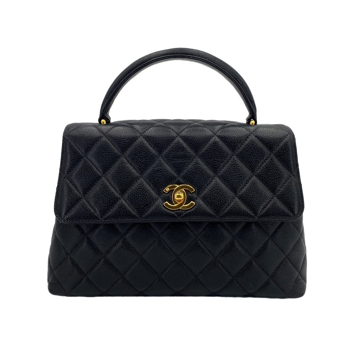 CHANEL VINTAGE MATELASSE HAND BAG BLACK CAVIAR SKIN 90247121