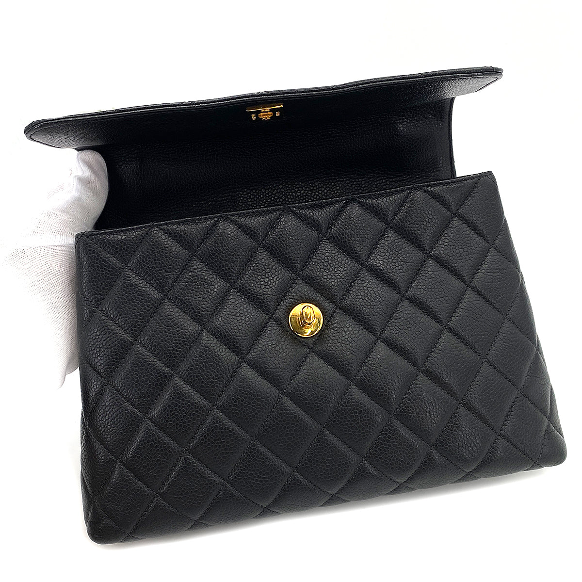 CHANEL VINTAGE MATELASSE HAND BAG BLACK CAVIAR SKIN 90247121