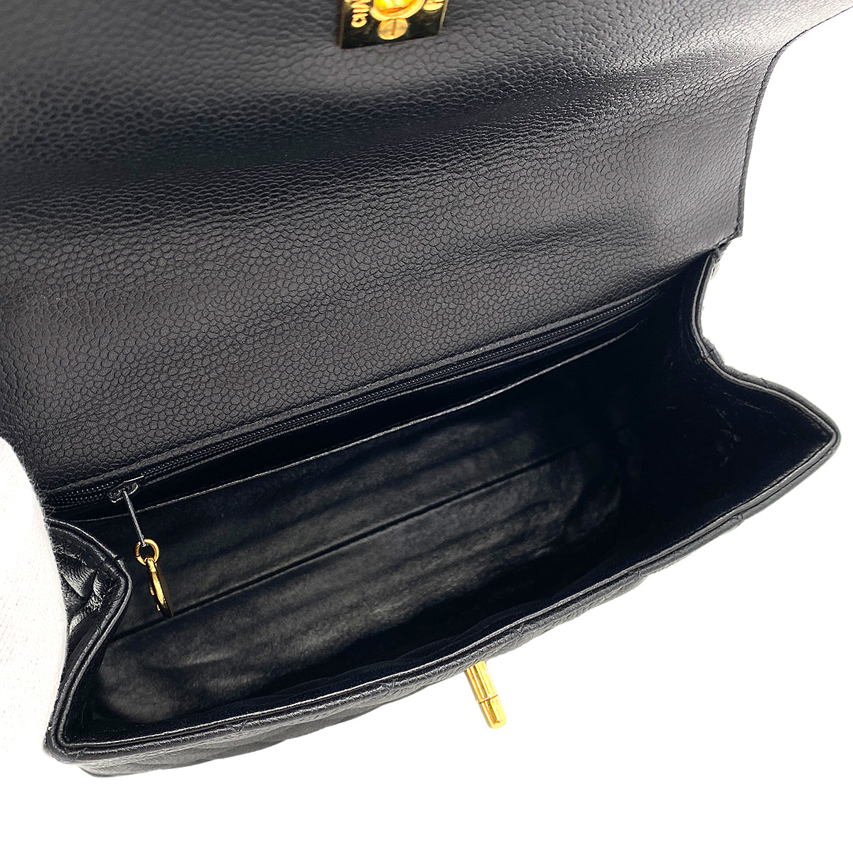 CHANEL VINTAGE MATELASSE HAND BAG BLACK CAVIAR SKIN 90247121