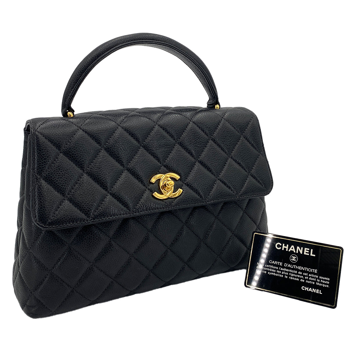 CHANEL VINTAGE MATELASSE HAND BAG BLACK CAVIAR SKIN 90247121