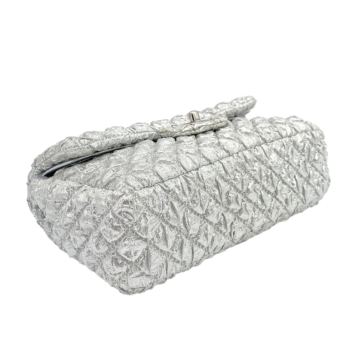 CHANEL FLAP SMALL CHAIN SHOULDER BAG METALLIC SILVER CANVAS 90247122