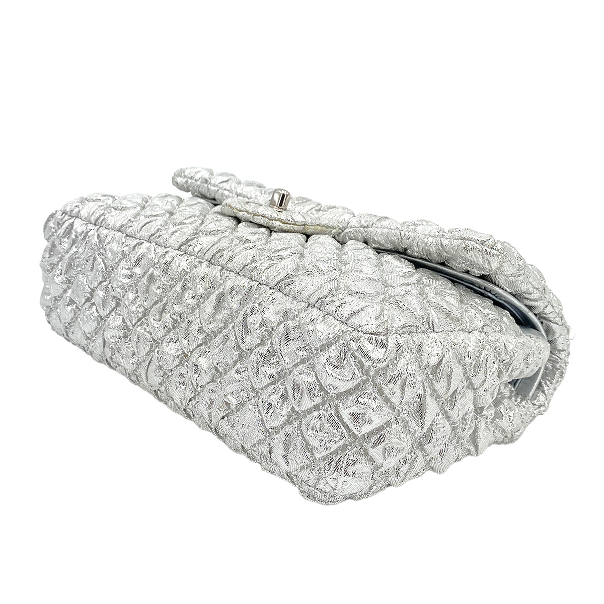 CHANEL FLAP SMALL CHAIN SHOULDER BAG METALLIC SILVER CANVAS 90247122