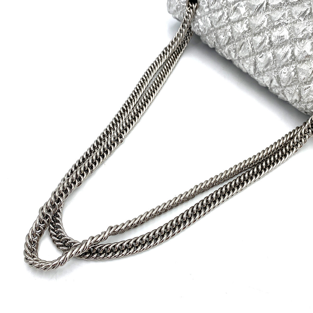 CHANEL FLAP SMALL CHAIN SHOULDER BAG METALLIC SILVER CANVAS 90247122