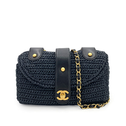 CHANEL VINTAGE CHAIN SHOULDER BAG NAVY RAFFIA 90247136 - PURPOSE