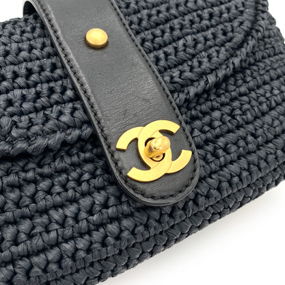 CHANEL VINTAGE CHAIN SHOULDER BAG NAVY RAFFIA 90247136 - PURPOSE