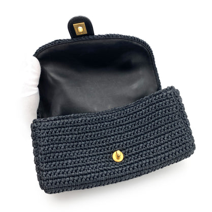 CHANEL VINTAGE CHAIN SHOULDER BAG NAVY RAFFIA 90247136 - PURPOSE