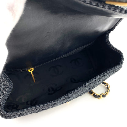 CHANEL VINTAGE CHAIN SHOULDER BAG NAVY RAFFIA 90247136 - PURPOSE