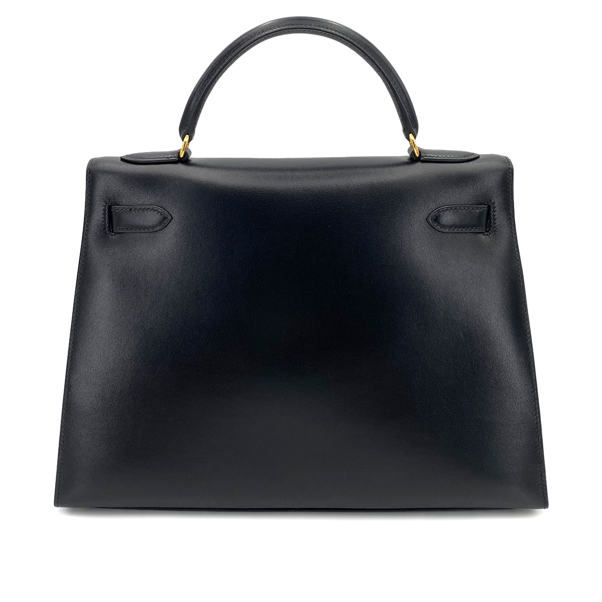 HERMES KELLY 32 SELLIER BLACK BOX CALF HAND SHOULDER BAG □C 90247163