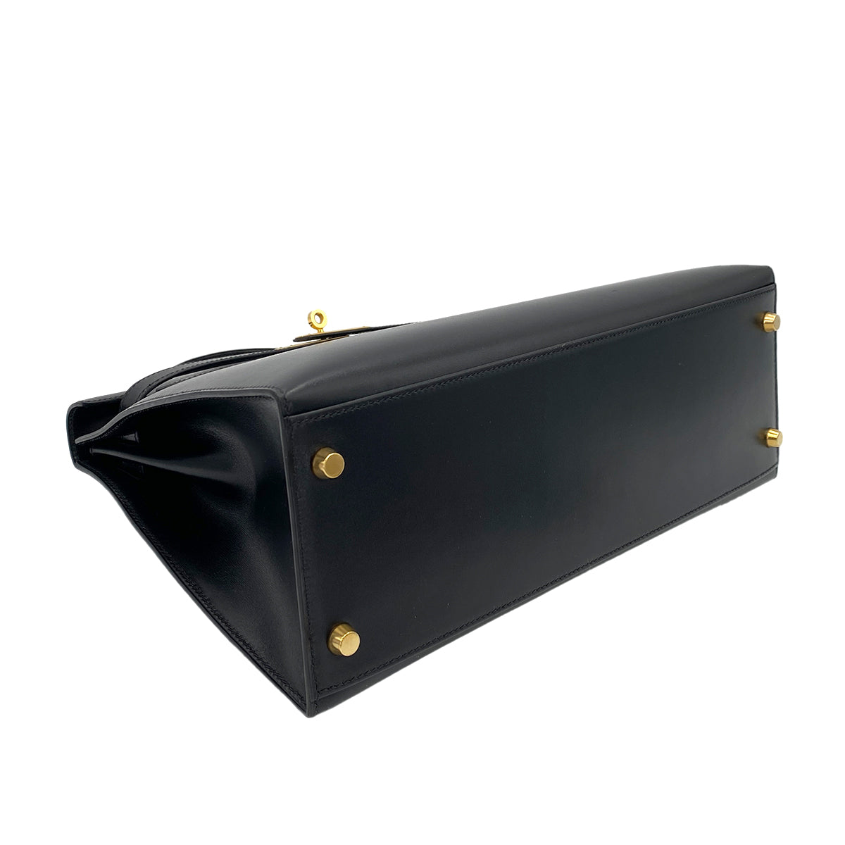 HERMES KELLY 32 SELLIER BLACK BOX CALF HAND SHOULDER BAG □C 90247163