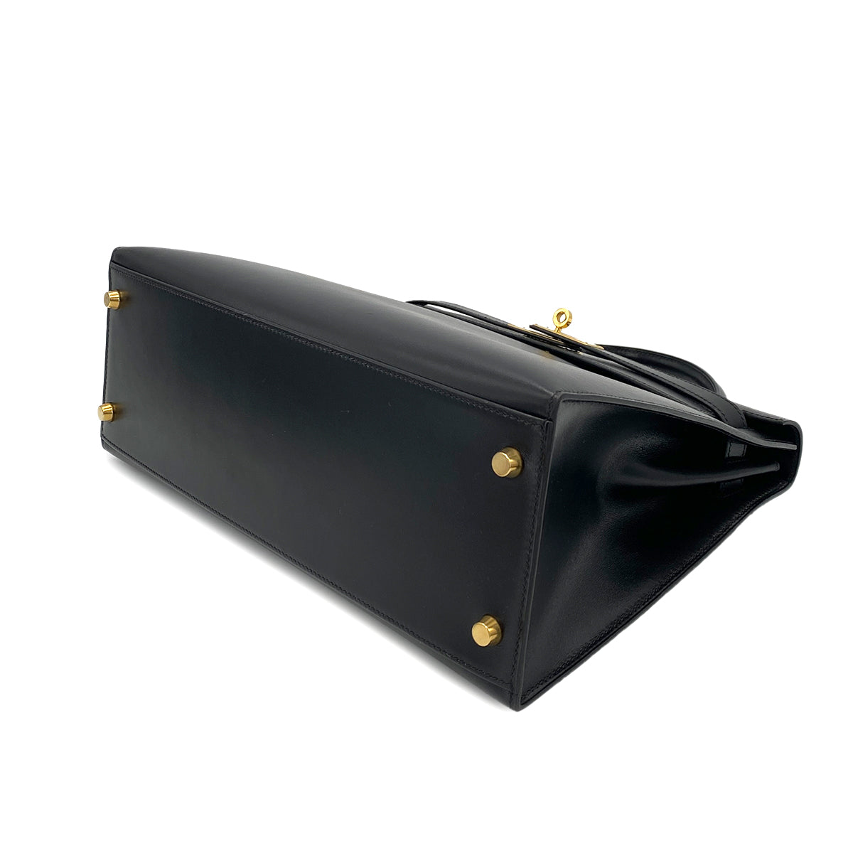HERMES KELLY 32 SELLIER BLACK BOX CALF HAND SHOULDER BAG □C 90247163