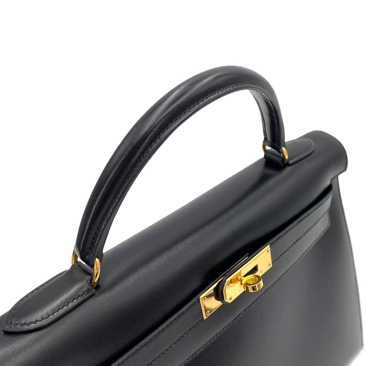 HERMES KELLY 32 SELLIER BLACK BOX CALF HAND SHOULDER BAG □C 90247163