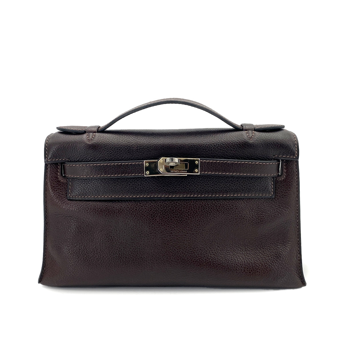 HERMES KELLY POCHETTE SELLIER EBENE EVERGRAIN HAND BAG □H 90247164