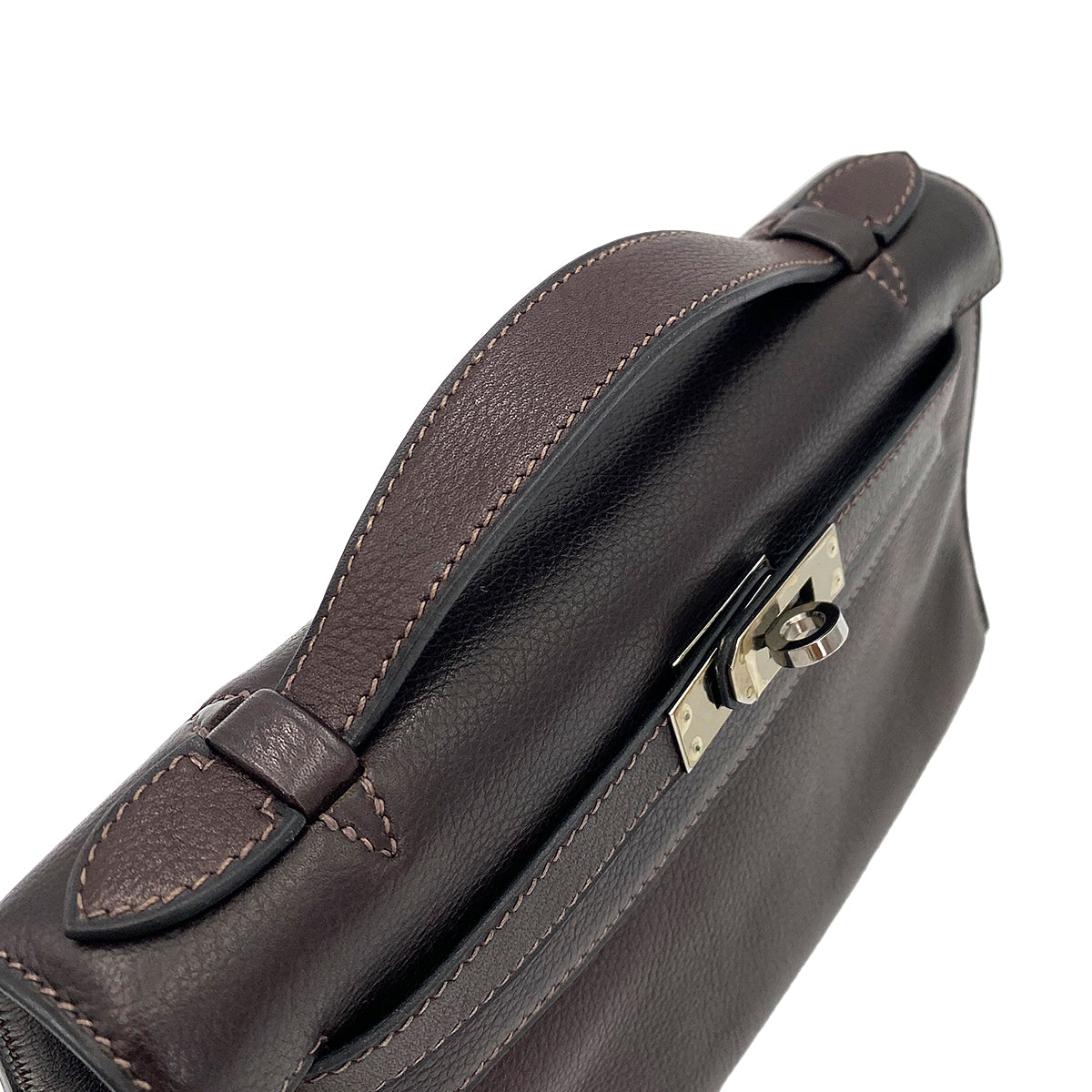 HERMES KELLY POCHETTE SELLIER EBENE EVERGRAIN HAND BAG □H 90247164