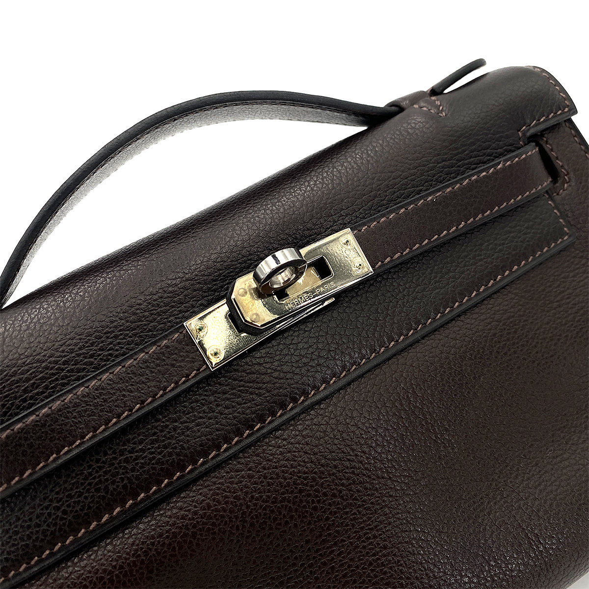 HERMES KELLY POCHETTE SELLIER EBENE EVERGRAIN HAND BAG □H 90247164