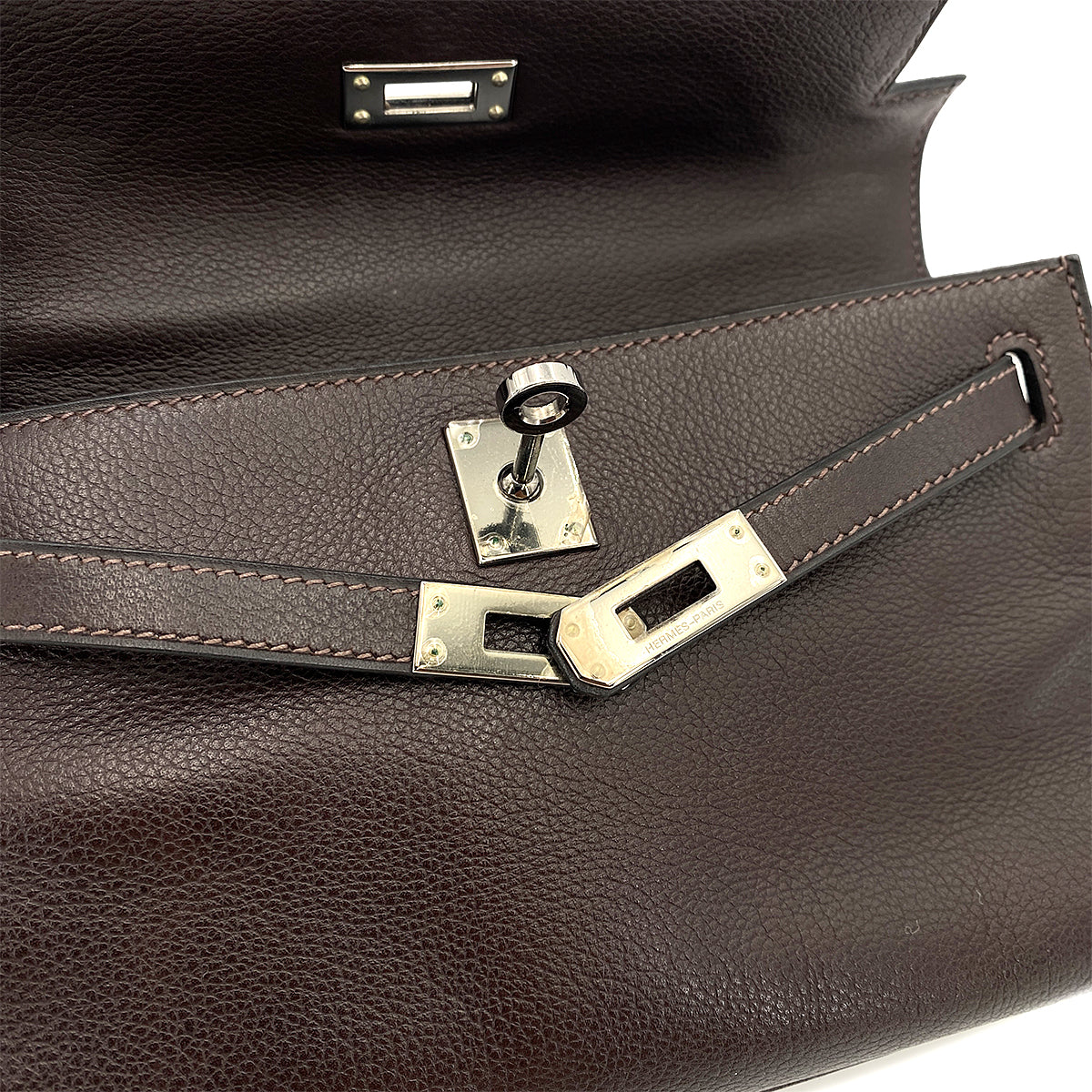HERMES KELLY POCHETTE SELLIER EBENE EVERGRAIN HAND BAG □H 90247164