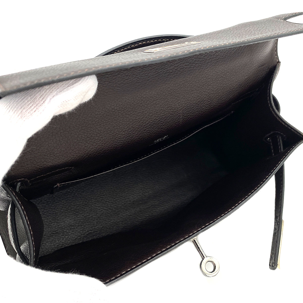 HERMES KELLY POCHETTE SELLIER EBENE EVERGRAIN HAND BAG □H 90247164