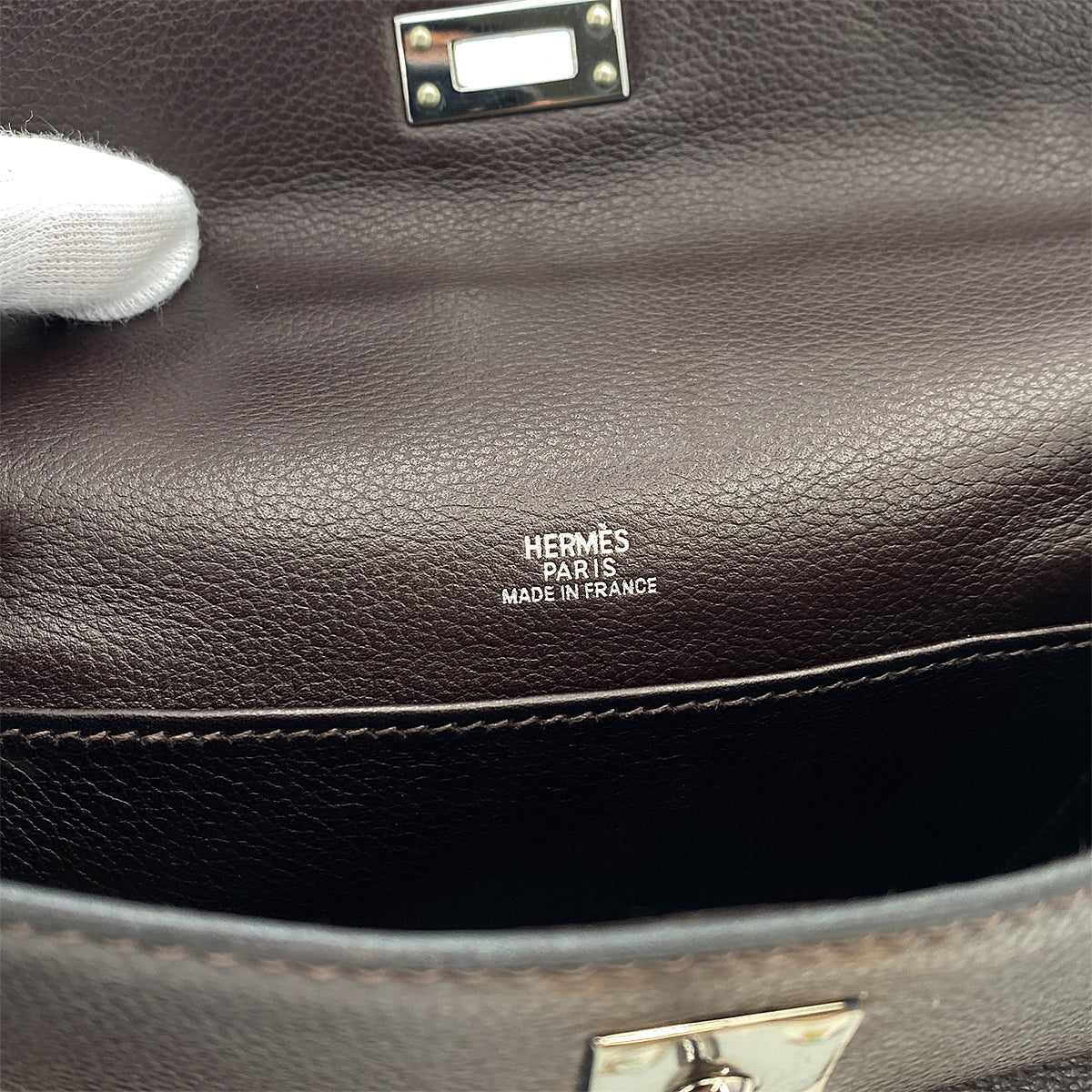HERMES KELLY POCHETTE SELLIER EBENE EVERGRAIN HAND BAG □H 90247164