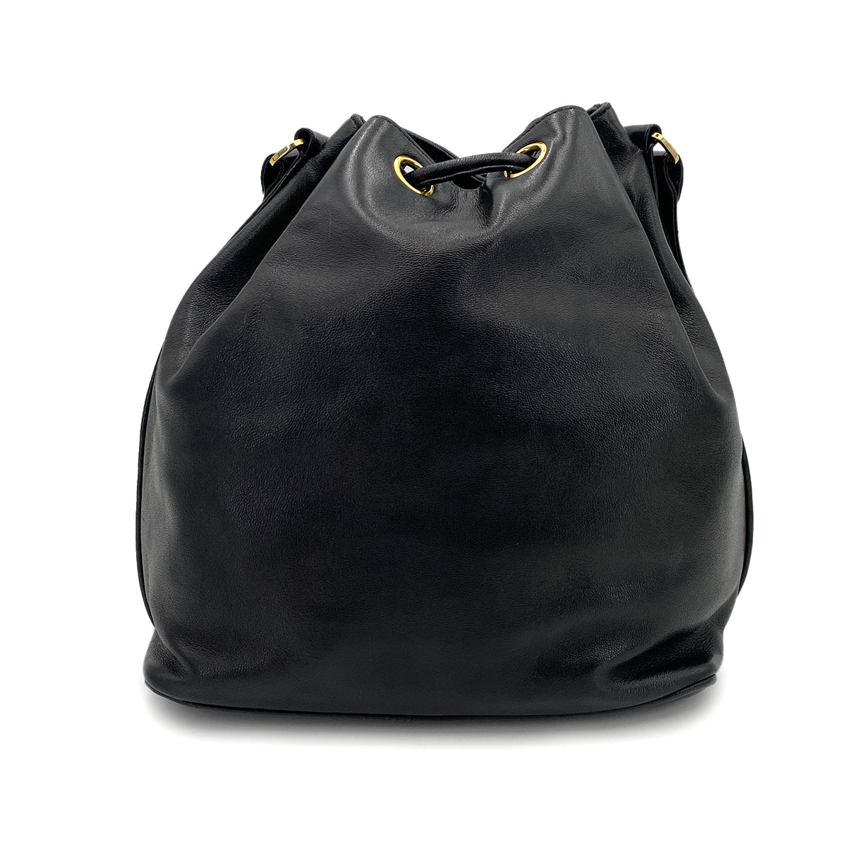CHANEL VINTAGE DRAWSTRING CHAIN SHOULDER BAG BLACK LAMB SKIN 90247170