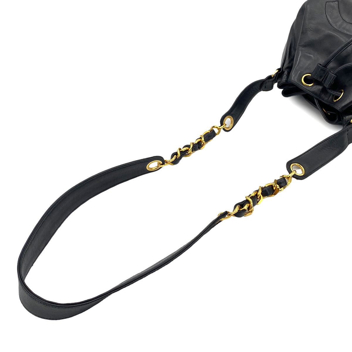 CHANEL VINTAGE DRAWSTRING CHAIN SHOULDER BAG BLACK LAMB SKIN 90247170