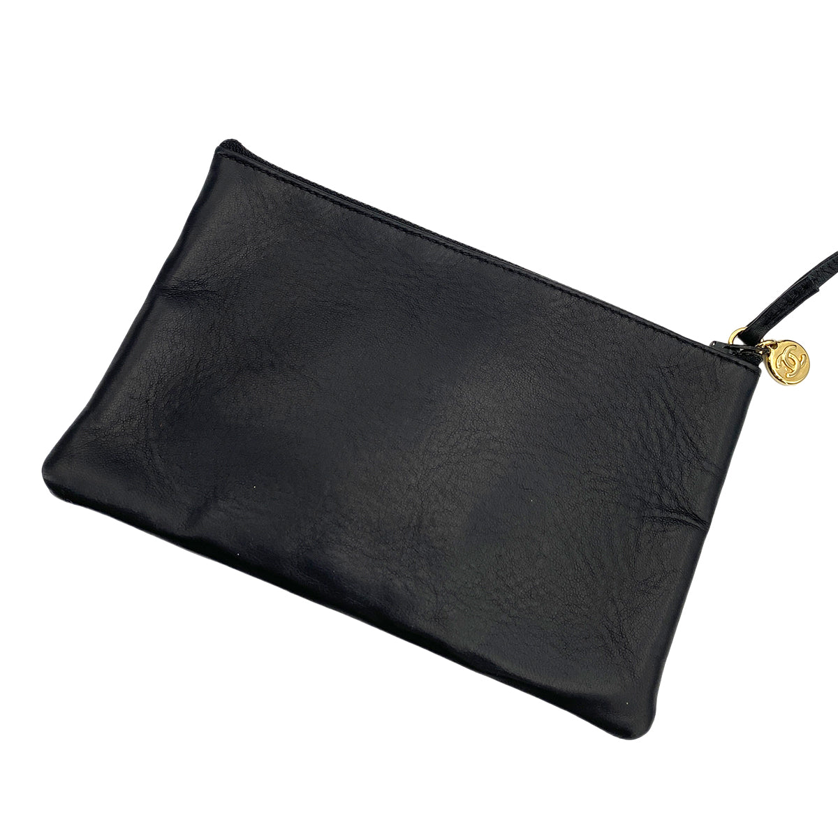 CHANEL VINTAGE DRAWSTRING CHAIN SHOULDER BAG BLACK LAMB SKIN 90247170