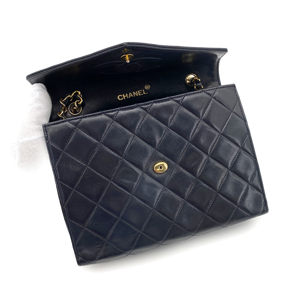 CHANEL VINTAGE MATELASSE BIG COCO CHAIN SHOULDER BAG NAVY LAMB SKIN 90247174