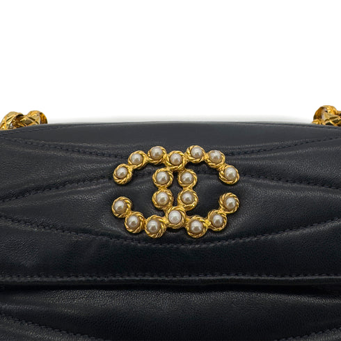 CHANEL VINTAGE BIJOU CHAIN SHOULDER BAG COCOMARK FAUX PEARL NAVY LAMB SKIN 90247175 - PURPOSE