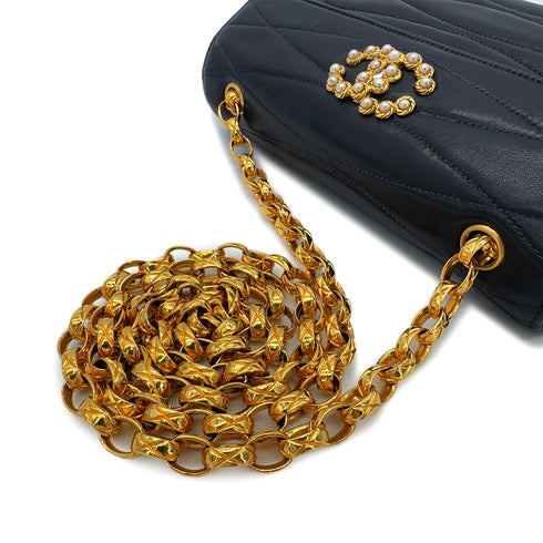 CHANEL VINTAGE BIJOU CHAIN SHOULDER BAG COCOMARK FAUX PEARL NAVY LAMB SKIN 90247175 - PURPOSE