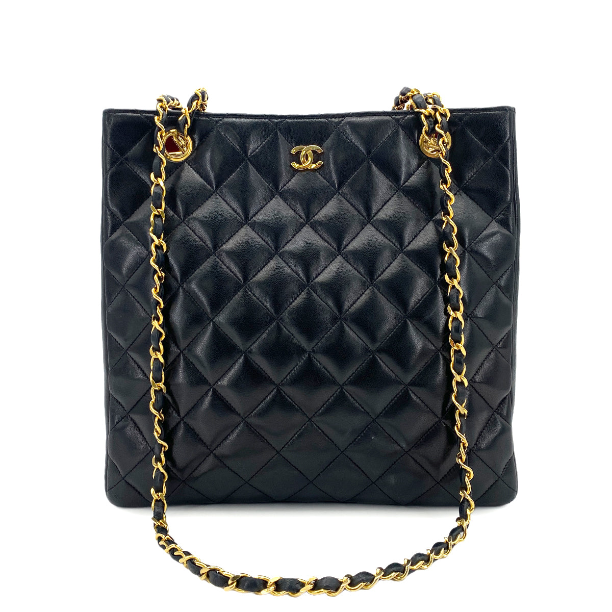 CHANEL VINTAGE MATELASSE CHAIN TOTE BAG BLACK LAMB SKIN 90247178