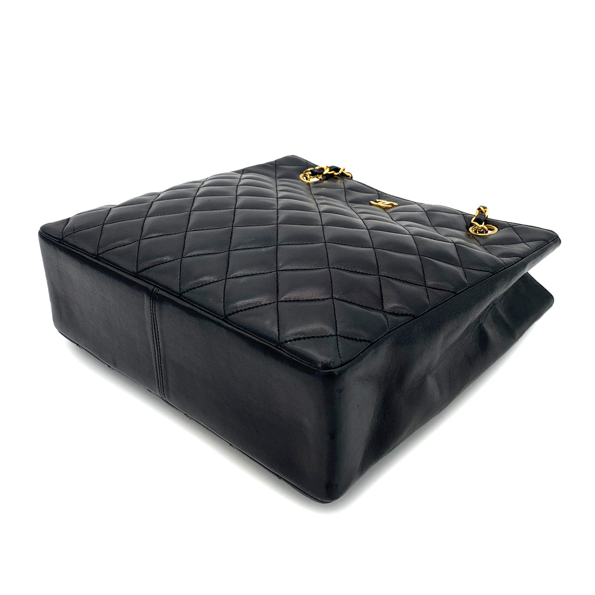 CHANEL VINTAGE MATELASSE CHAIN TOTE BAG BLACK LAMB SKIN 90247178