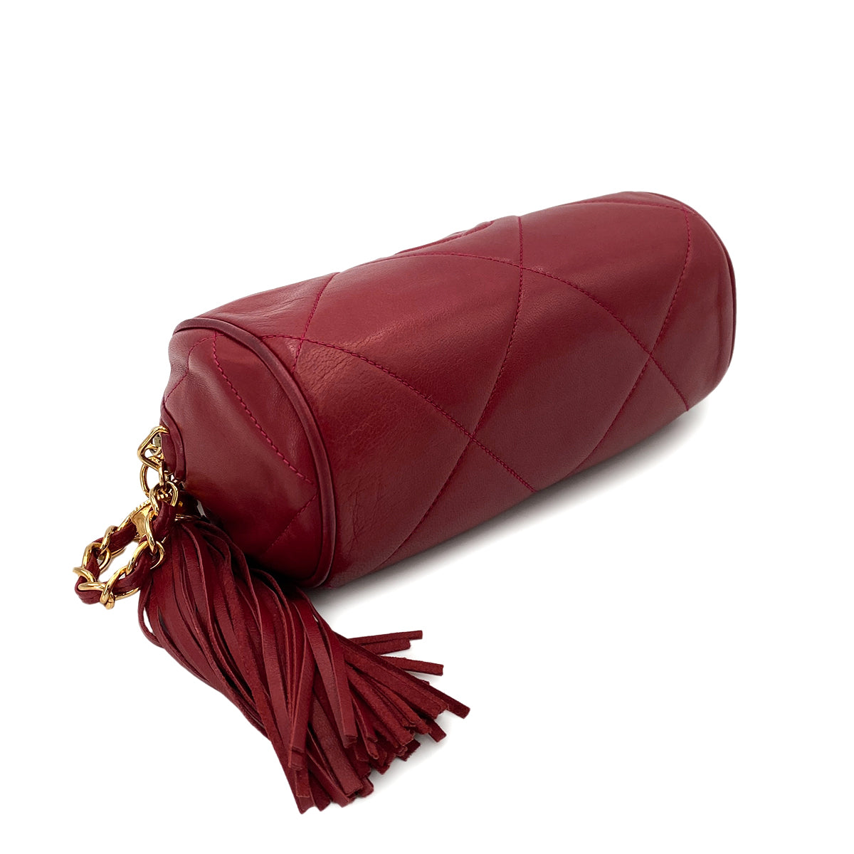 CHANEL VINTAGE FRINGE CHAIN SHOULDER BAG RED LAMB SKIN 90247183