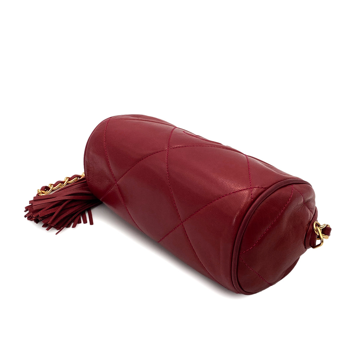CHANEL VINTAGE FRINGE CHAIN SHOULDER BAG RED LAMB SKIN 90247183
