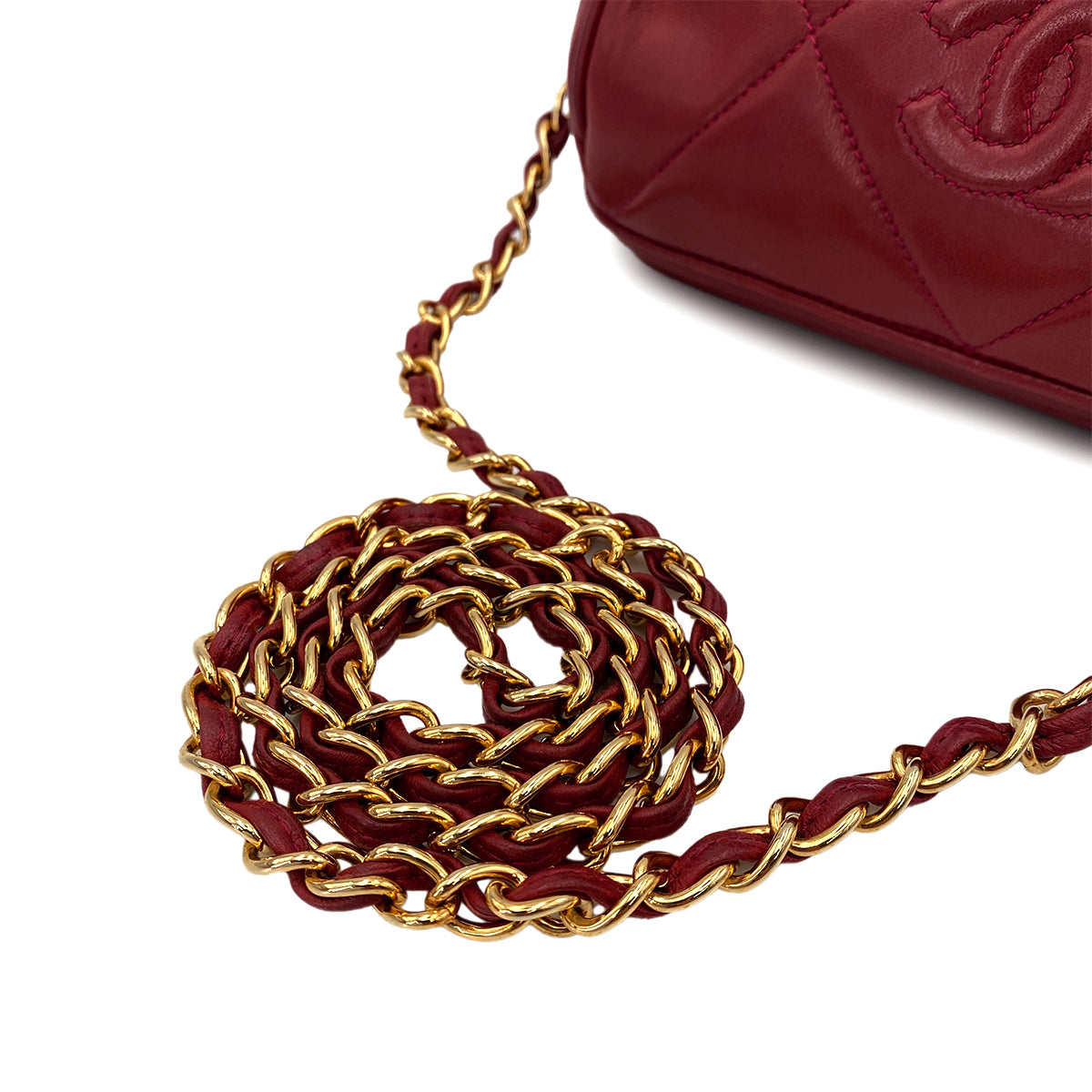 CHANEL VINTAGE FRINGE CHAIN SHOULDER BAG RED LAMB SKIN 90247183