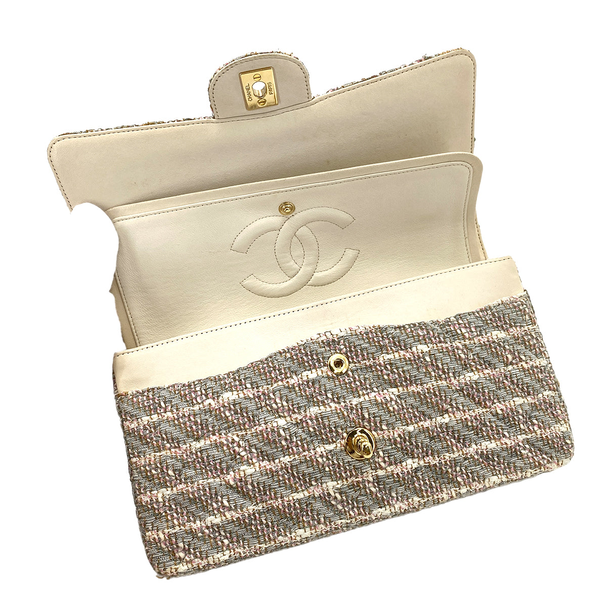 CHANEL VINTAGE CHAIN SHOULDER BAG MULTICOLOR TWEED 90247186
