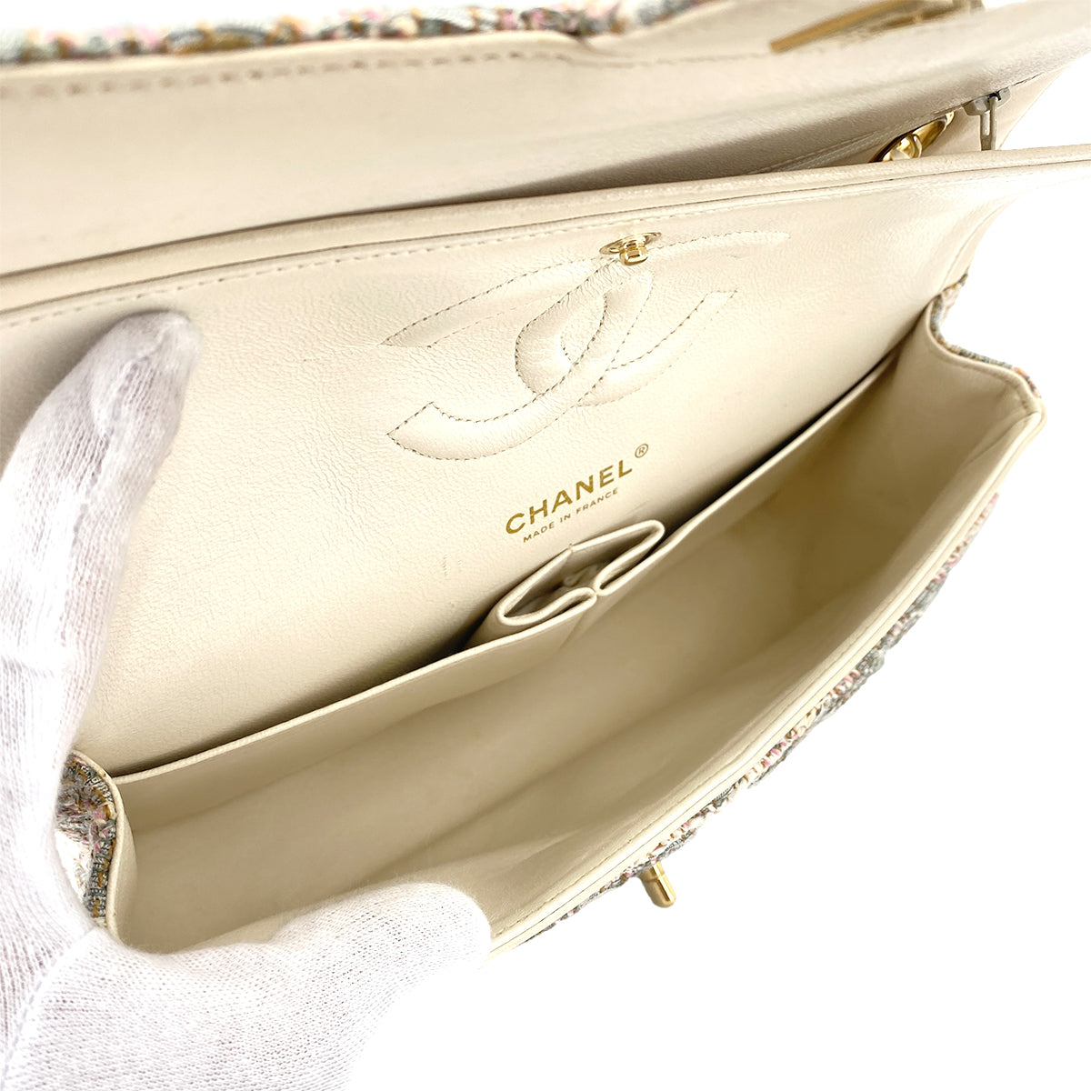 CHANEL VINTAGE CHAIN SHOULDER BAG MULTICOLOR TWEED 90247186