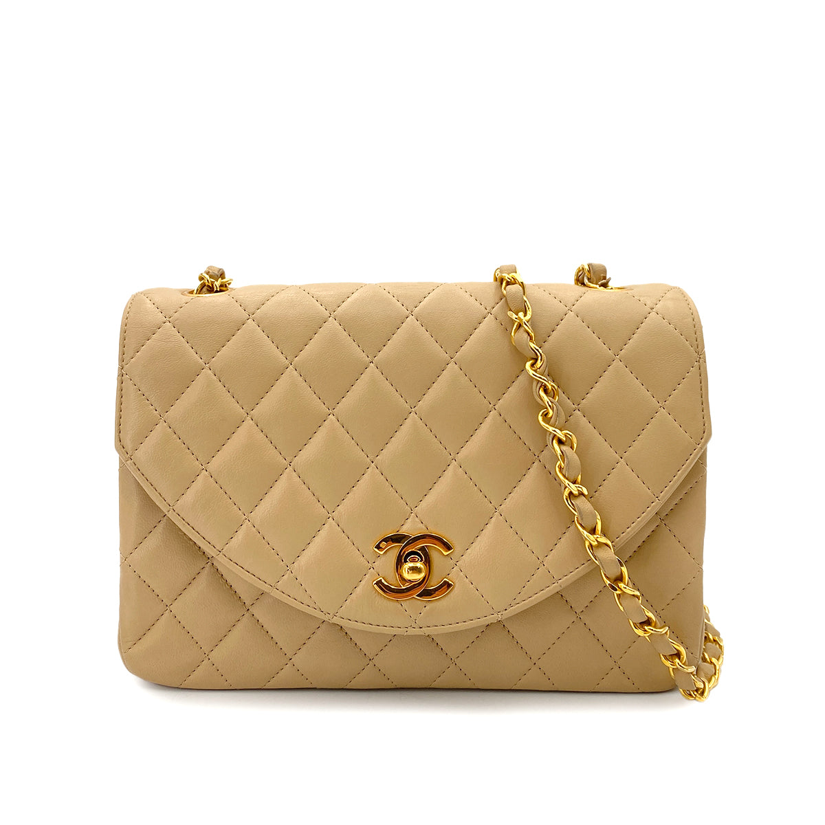 CHANEL VINTAGE HALF MOON CHAIN SHOULDER BAG BEIGE LAMB SKIN 90247188