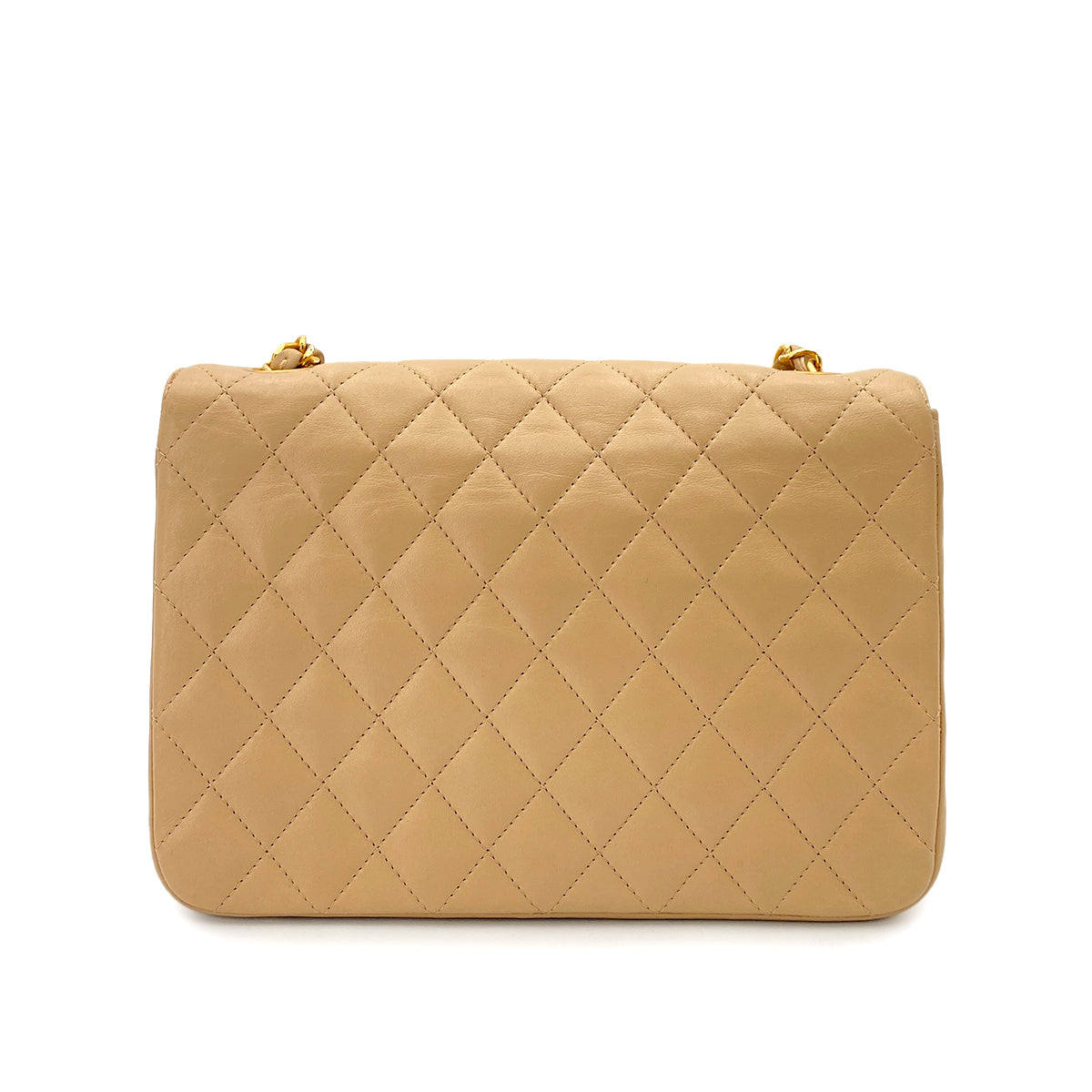 CHANEL VINTAGE HALF MOON CHAIN SHOULDER BAG BEIGE LAMB SKIN 90247188