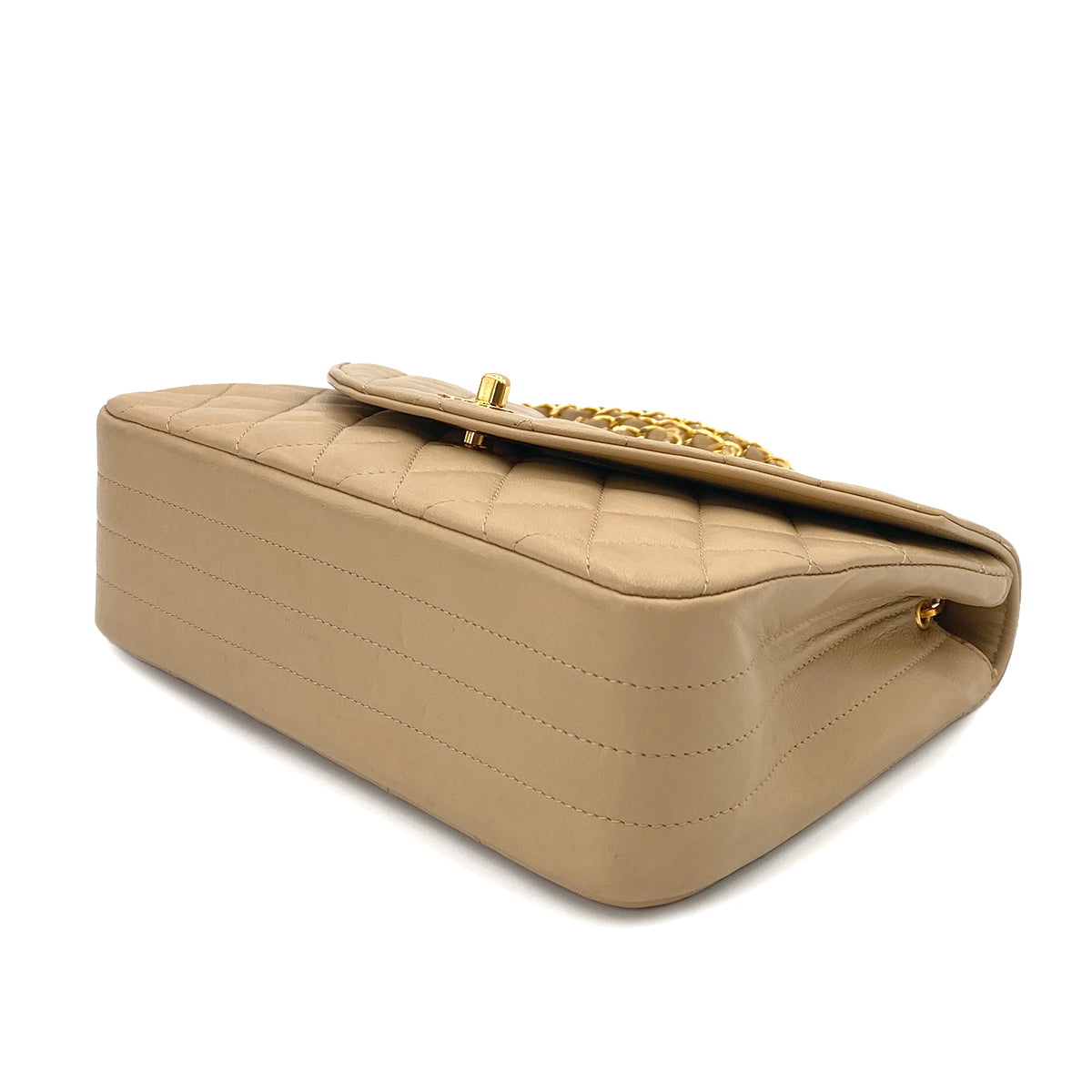 CHANEL VINTAGE HALF MOON CHAIN SHOULDER BAG BEIGE LAMB SKIN 90247188