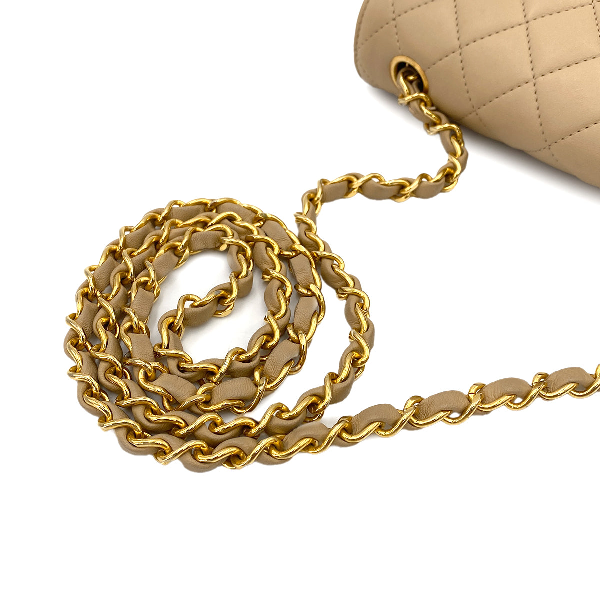 CHANEL VINTAGE HALF MOON CHAIN SHOULDER BAG BEIGE LAMB SKIN 90247188