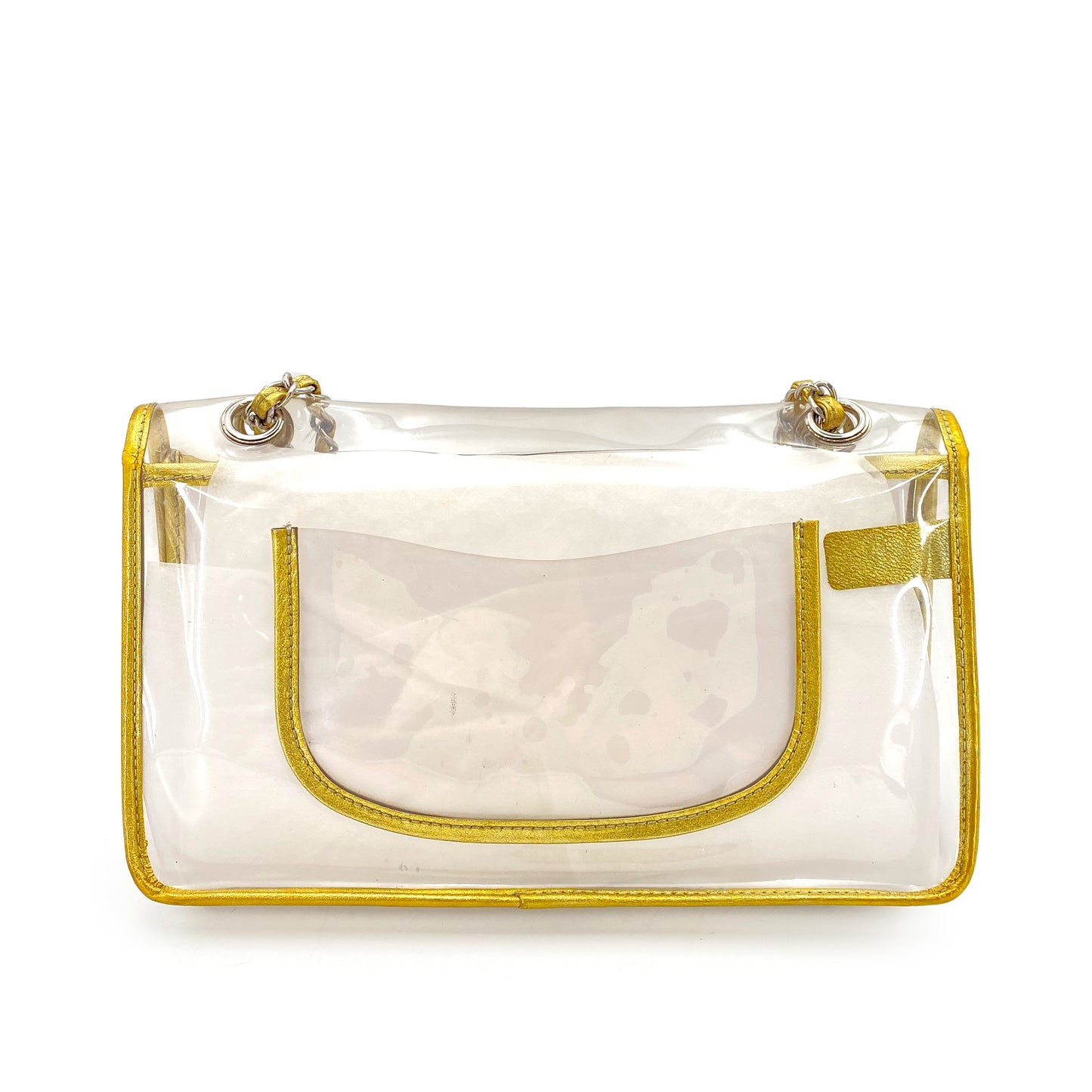 CHANEL VINTAGE CLEAR SHOULDER BAG GOLD VINYL LEATHER 90247189
