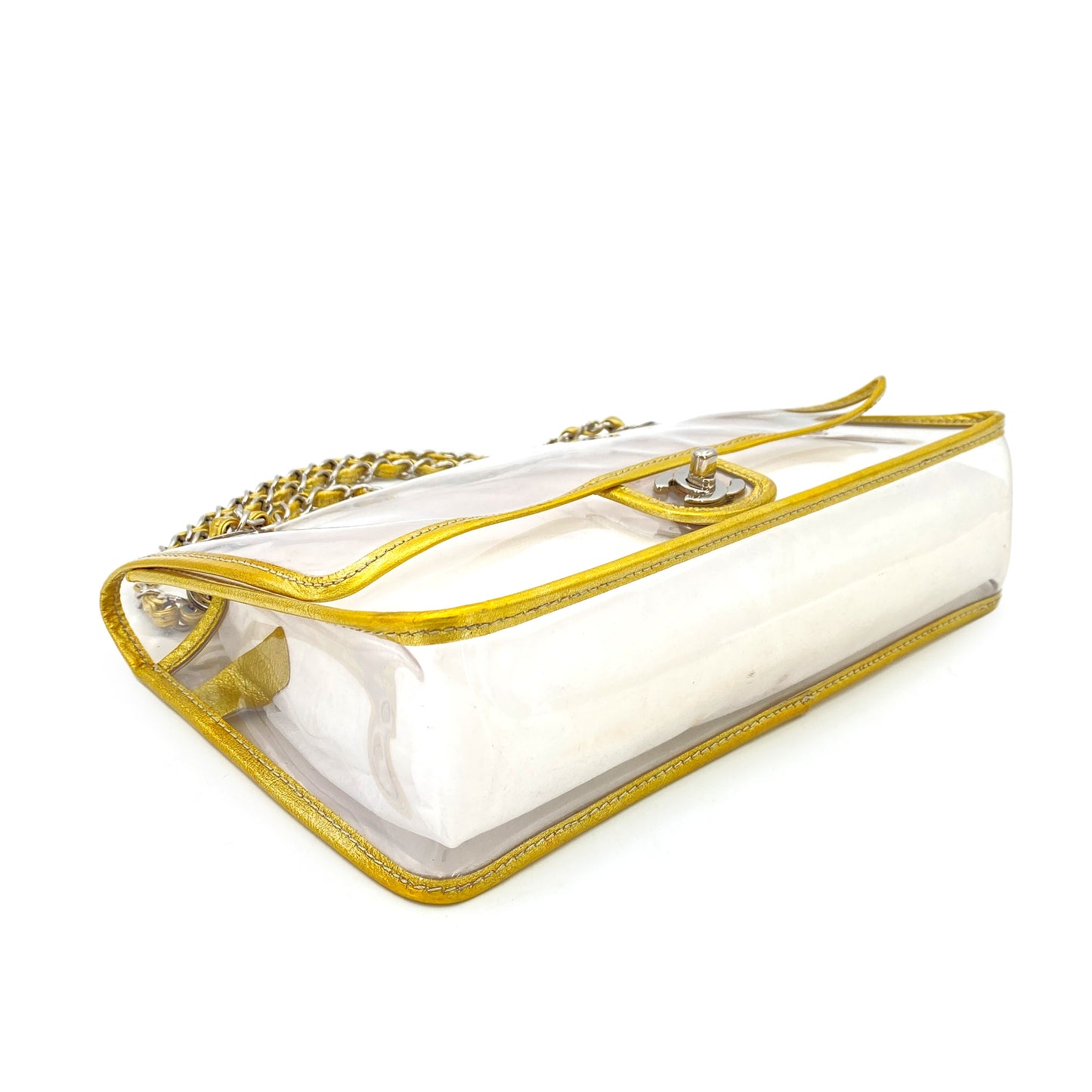 CHANEL VINTAGE CLEAR SHOULDER BAG GOLD VINYL LEATHER 90247189