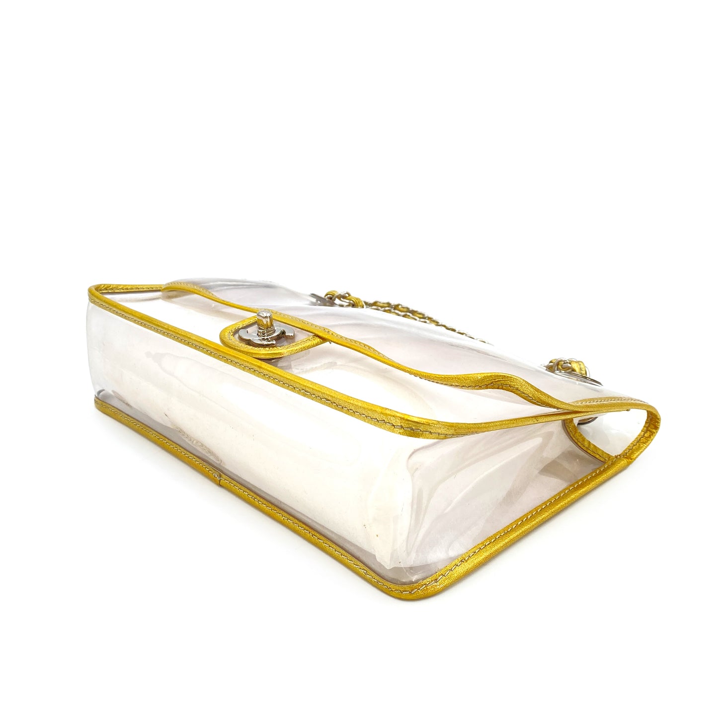 CHANEL VINTAGE CLEAR SHOULDER BAG GOLD VINYL LEATHER 90247189