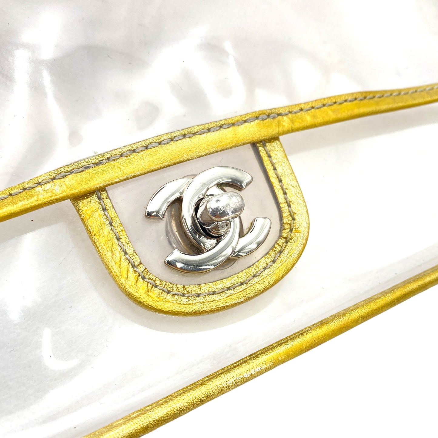 CHANEL VINTAGE CLEAR SHOULDER BAG GOLD VINYL LEATHER 90247189