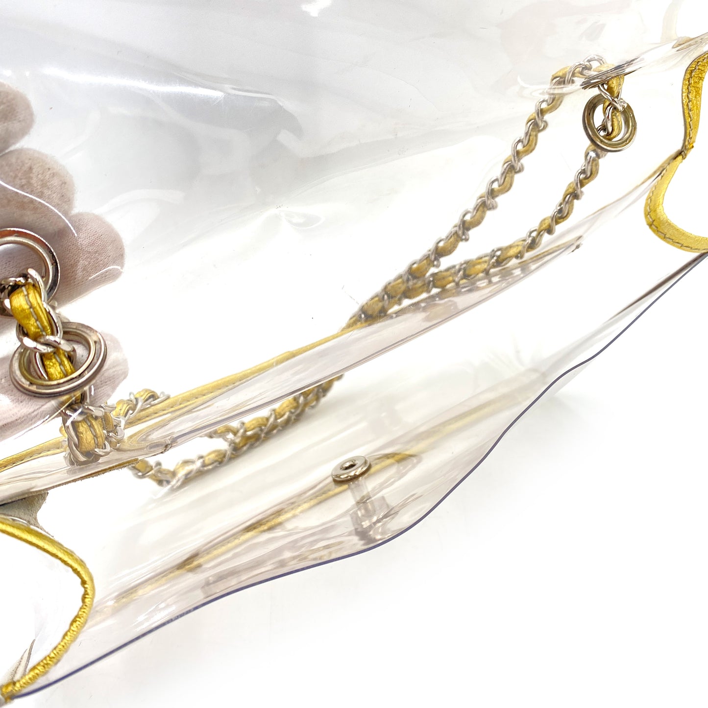 CHANEL VINTAGE CLEAR SHOULDER BAG GOLD VINYL LEATHER 90247189